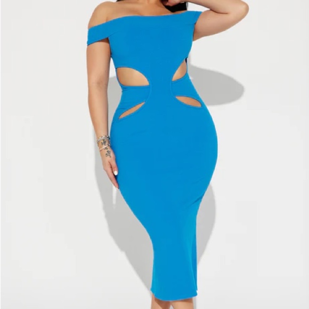 Fashion Nova Vibrant Blue Cutout Midi Dress